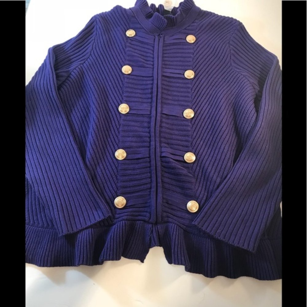 Denim 24/7 Military Style Purple Sweater 1X